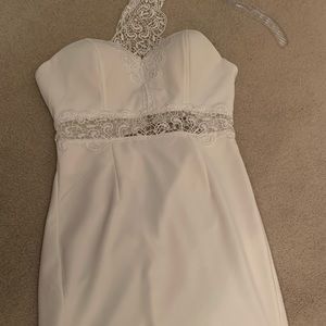 White lace neck strapless dress